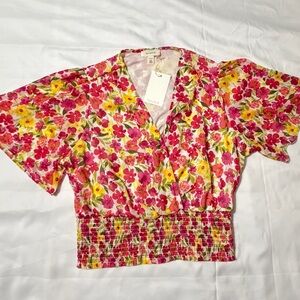 NWT Floral Women's Top - Pink and Yellow sz m